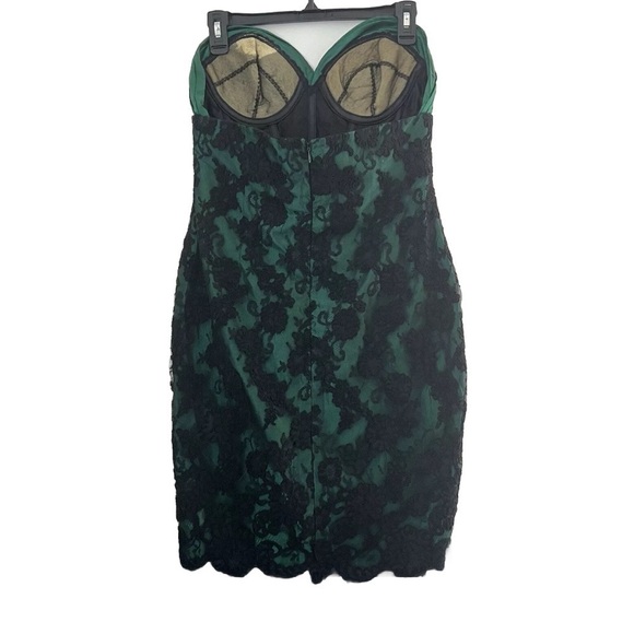 Vintage Sam Carlin Lace Overlay Strapless Dress Green Black Size 10 - Picture 2 of 14